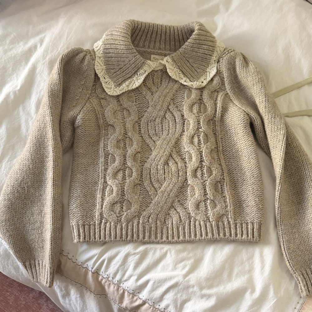 Rylee + Cru Cable-Knit Peter Pan Collar Sweater — Cream